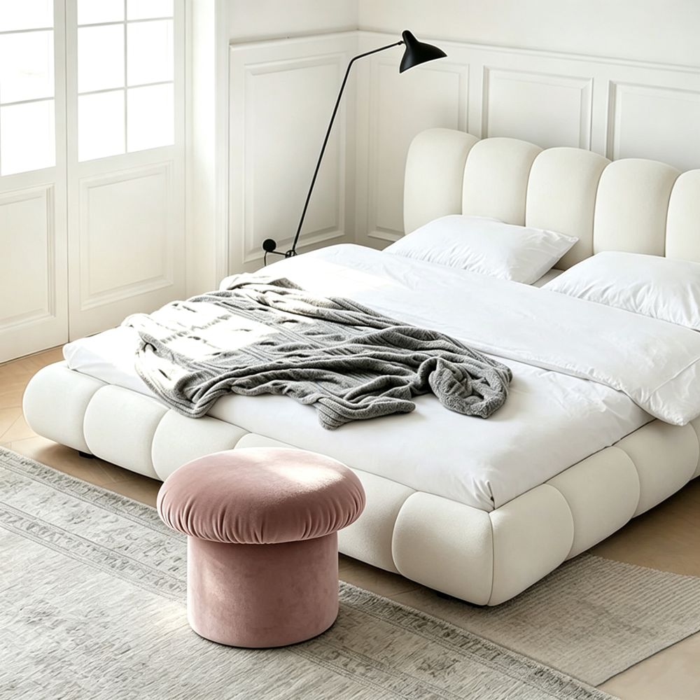 MAPLEHOME Velvet Mushroom Ottoman Stool Pink Living Room