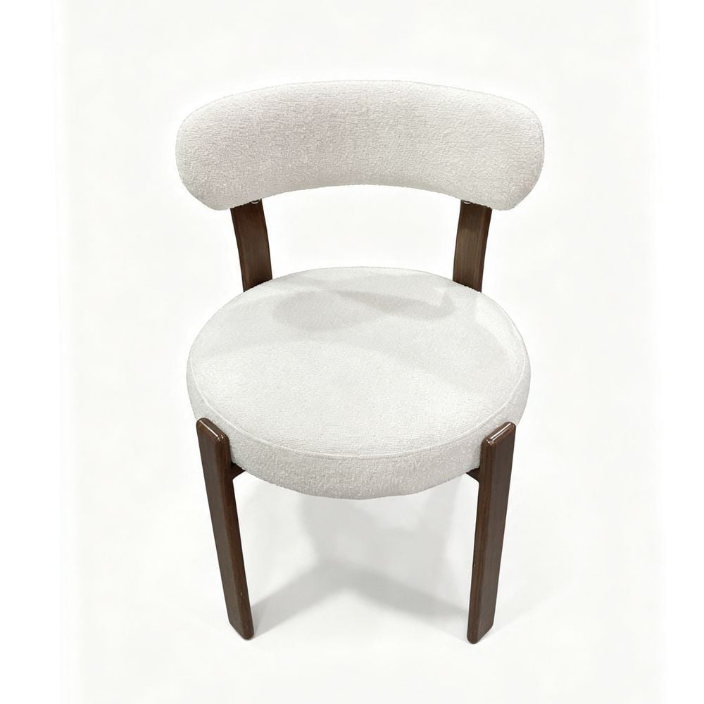 MAPLEHOME Boucle Dining Chair White with Walnut Wood Legs Dining Room