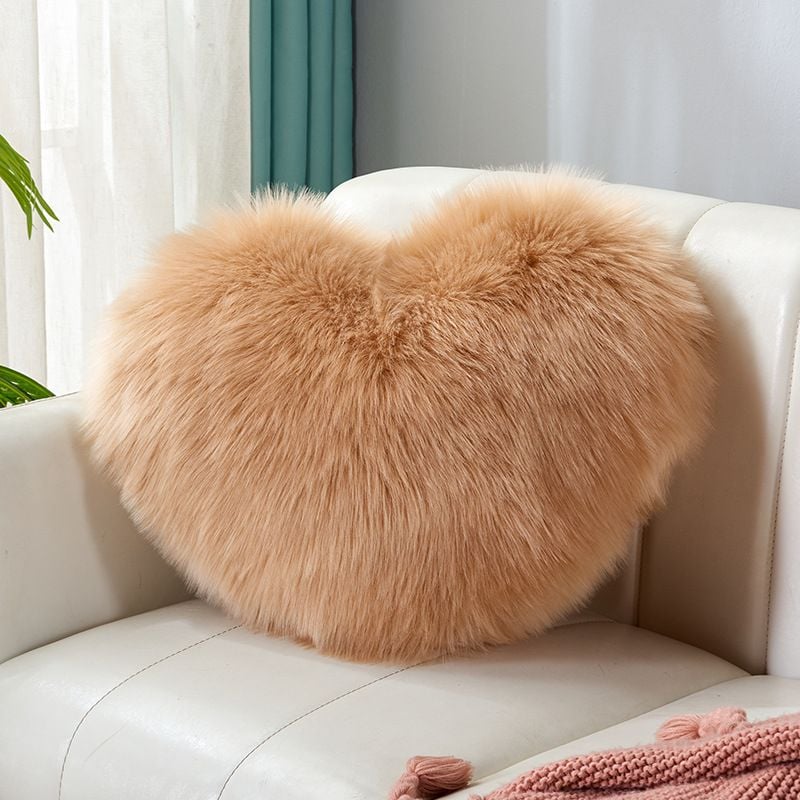 Rabbit Fur Double Side Plush Heart Shaped Throw Pillow (Size 35×45CM)