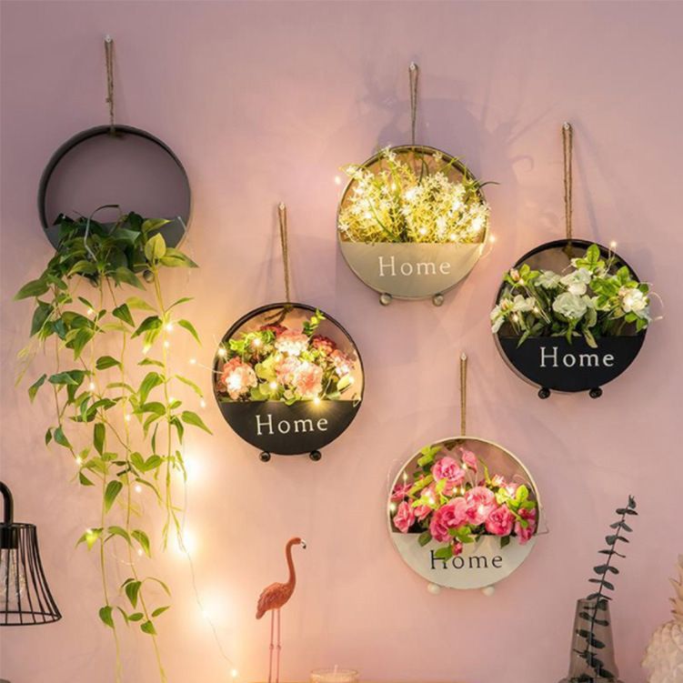   Round Wall Hanging Living Room Decoration Storage for Flower Hanging with Wrought Iron for Indoor and Outdoor Décor (20x6CM)
