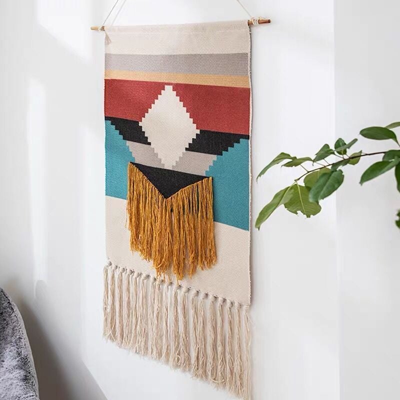 Handwoven Bohemian Style Hanging Tapestry For Home Decoration (Size 70×50+20CM Tassel)