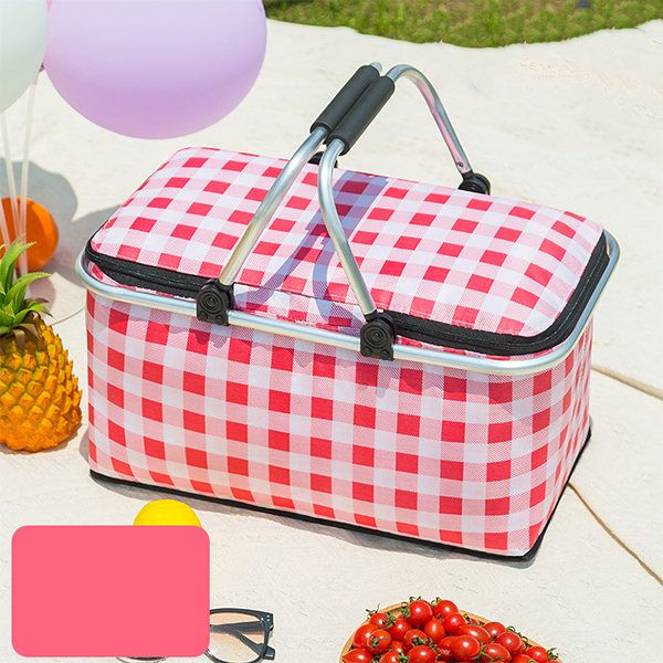 Foldable Multifunction Picnic Storage Basket with Aluminum Handles for Shopping, Travel, Camping (47×27×22CM)