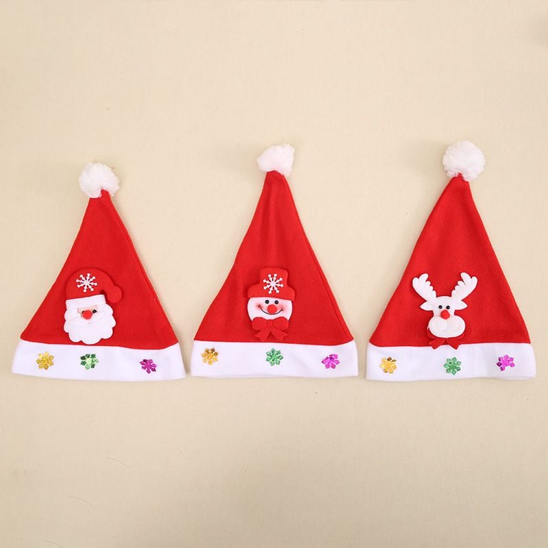 مجموعة من 3 قبعة سانتا بتصميمات مختلطة بمقاس حر قابل للتمدد