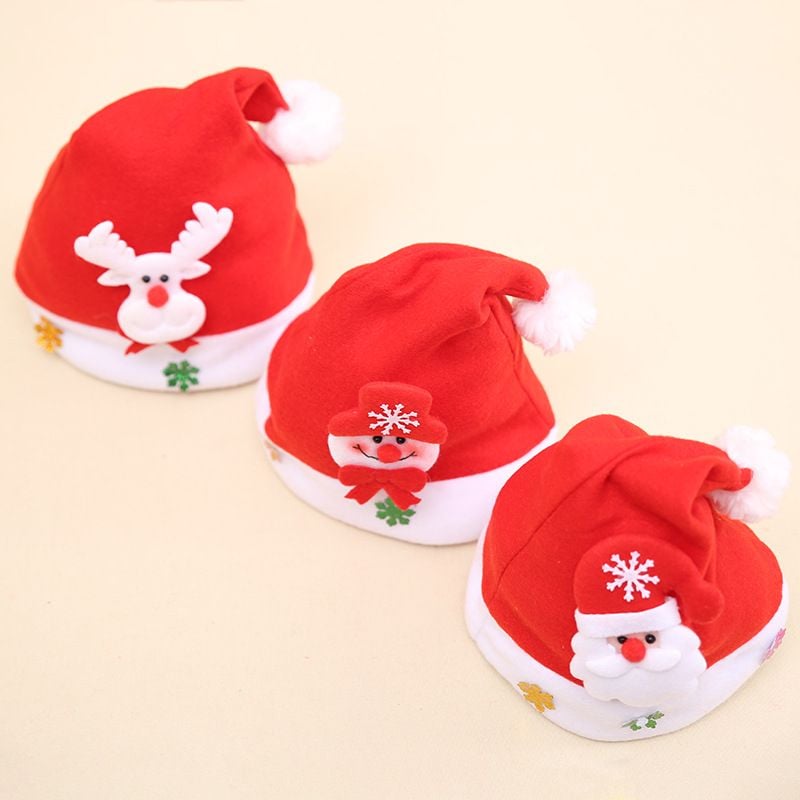 Set Of 3 Santa Hat Mixed Designs With Stretchable Free size