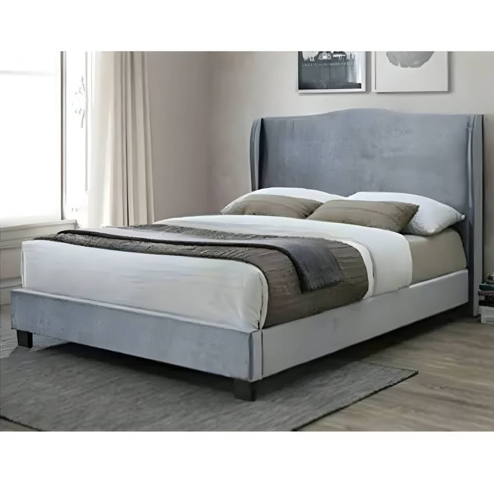 Grey upholstered bed deals king