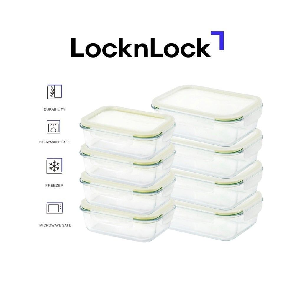 Buy LocknLock Fresh Oven-Safe Glass Rectangular Container 8-pcs Set ...