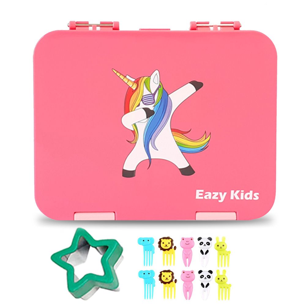 Eazy Kids 4 Compartment Bento Lunch Box - Unicorn Pink