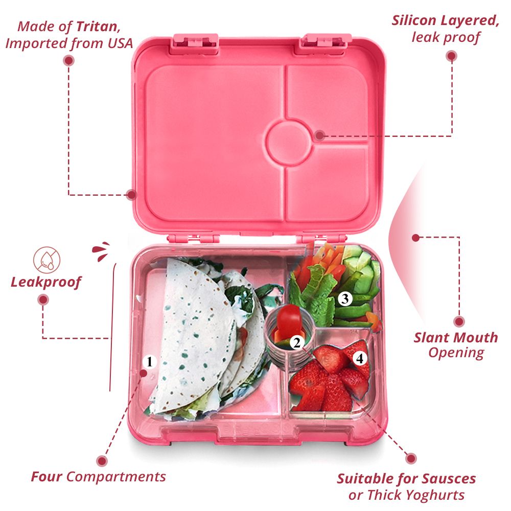 Eazy Kids 4 Compartment Bento Lunch Box - Unicorn Pink