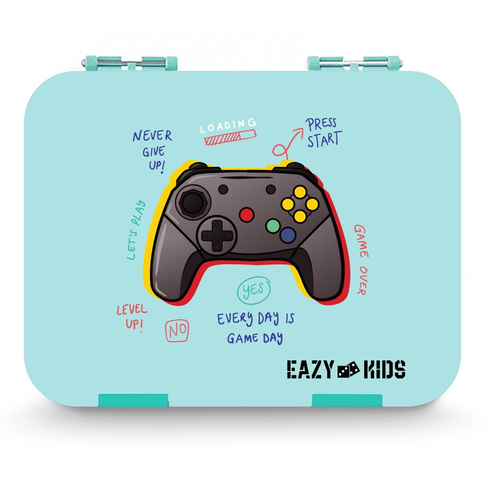 Eazy Kids 6 Compartment Bento Lunch Box w / Sandwich Cutter Set - PlayStation Green