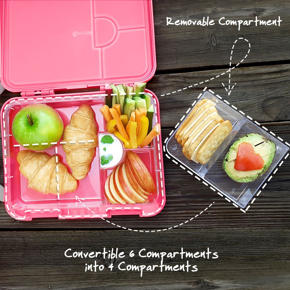 Eazy Kids 6 & 4 Convertible Bento Lunch Box - Flamingo Pink