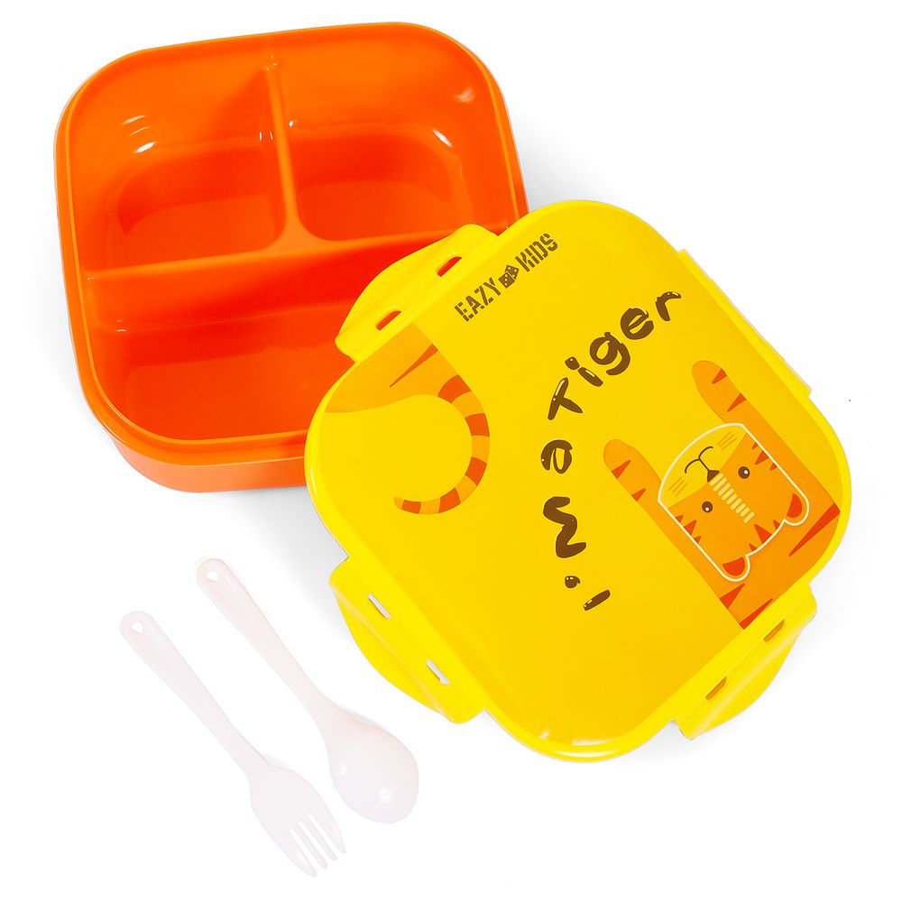 Eazy Kids Lunch Box and Water Bottle With Bag - Tiger Yellow