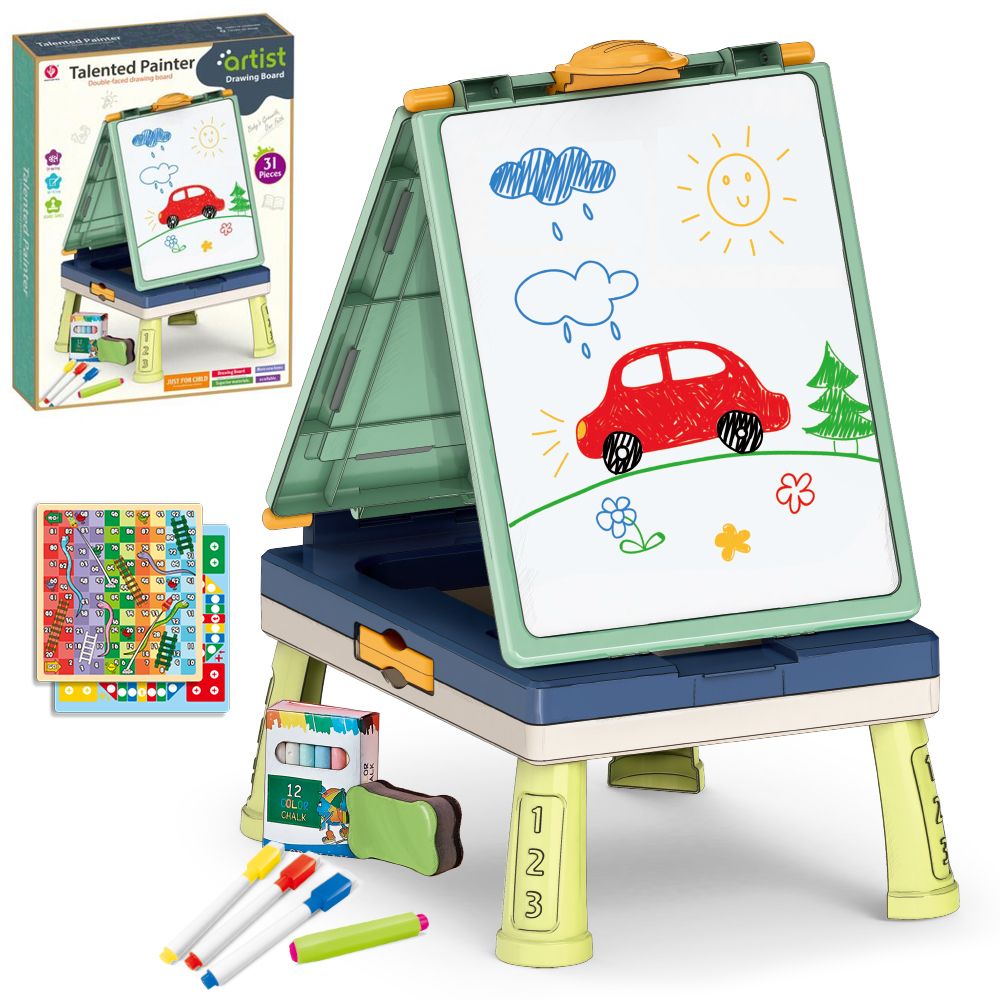 Buy Little Story Artist Double Sided Handbag Drawing Board (31 Pcs) W/  Board Game - Green Online | Danube Home UAE