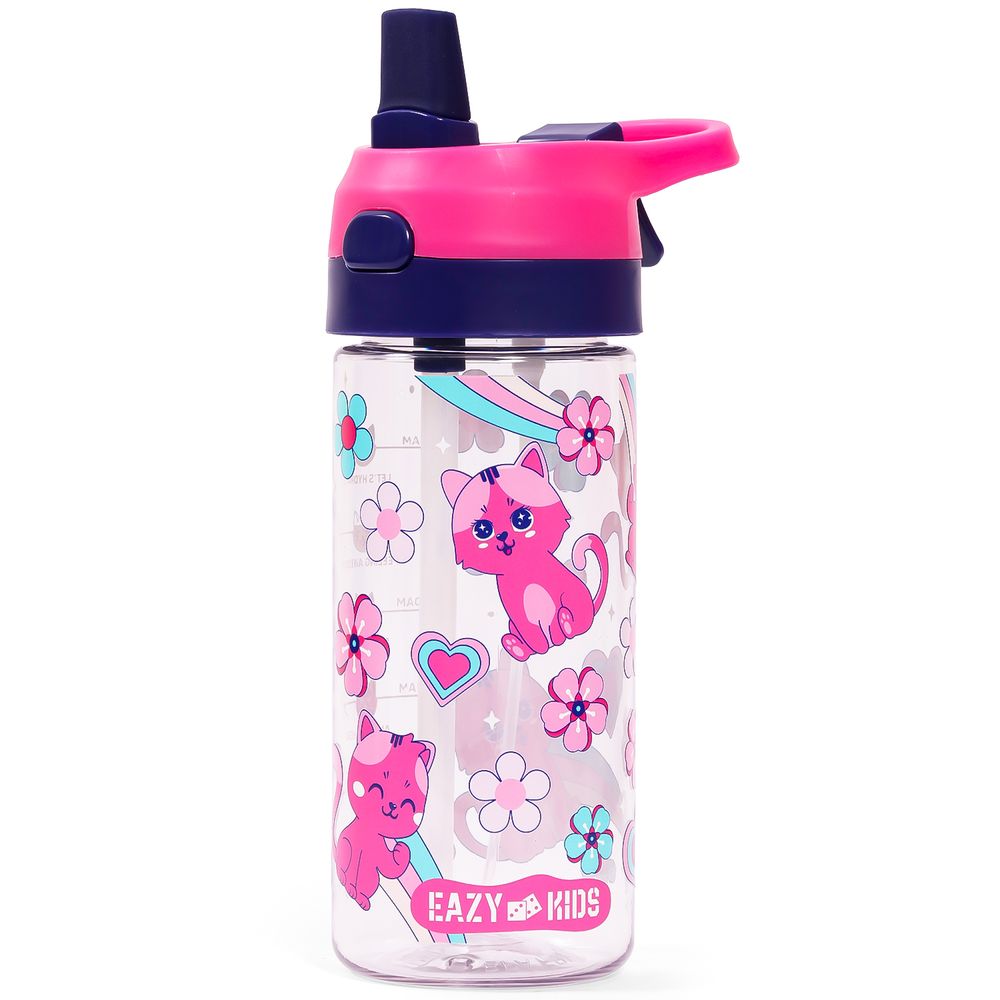 Eazy Kids Tritan Water Bottle w / Spray, Cat - Pink, 420ml