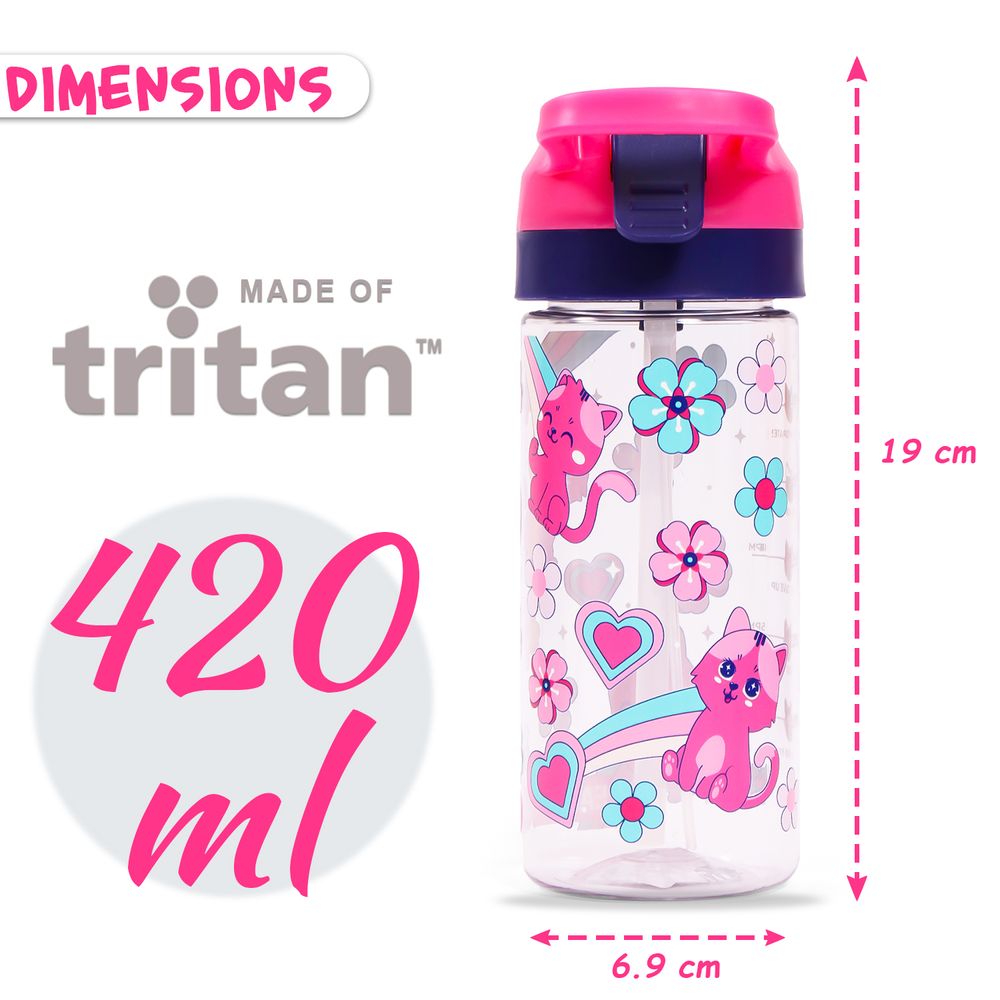 Eazy Kids Tritan Water Bottle w / Spray, Cat - Pink, 420ml