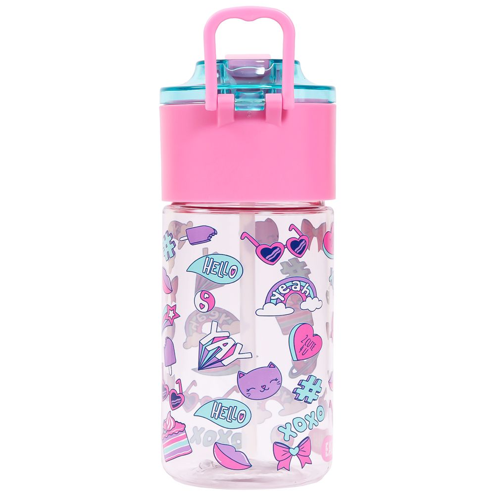 Eazy Kids Tritan Water Bottle w / Lockable Push button and Carry Handle, Tropical - Purple, 420ml