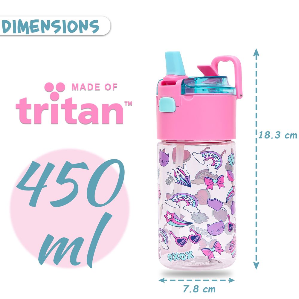 Eazy Kids Tritan Water Bottle w / Lockable Push button and Carry Handle, Tropical - Purple, 420ml