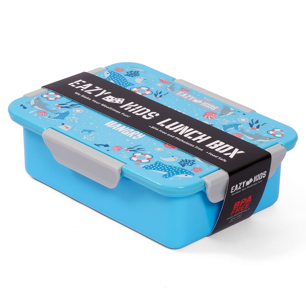 Eazy Kids 1 / 2 / 3 / 4 Compartment Convertible Bento Lunch Box Shark - Blue 850ml