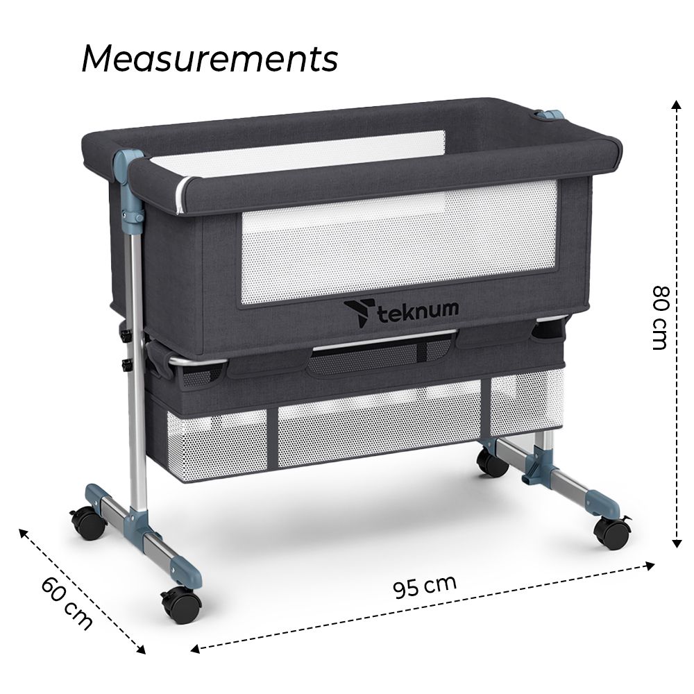 Teknum Moonlight Bedside Crib - Dark Grey