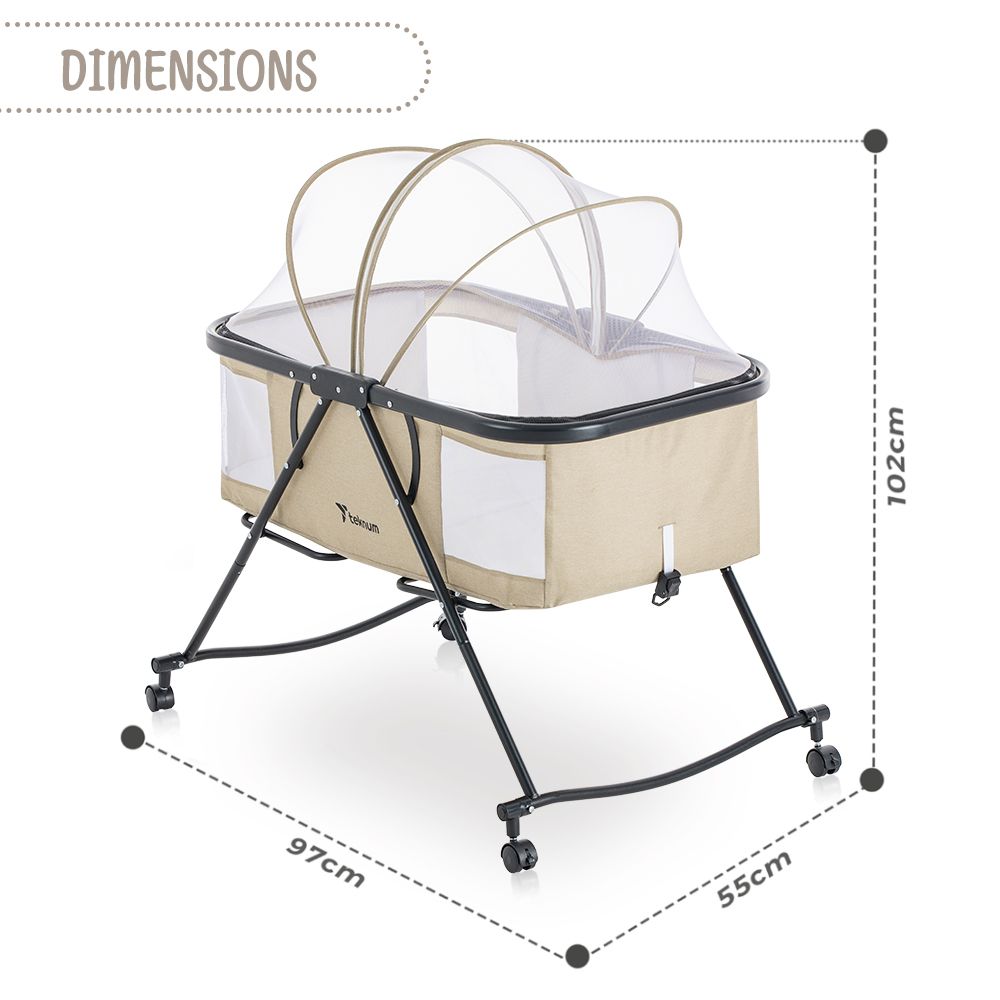 Teknum 3-IN-1 Baby Cot/Cradle w/ Mosquito net & Wheels – Ivory