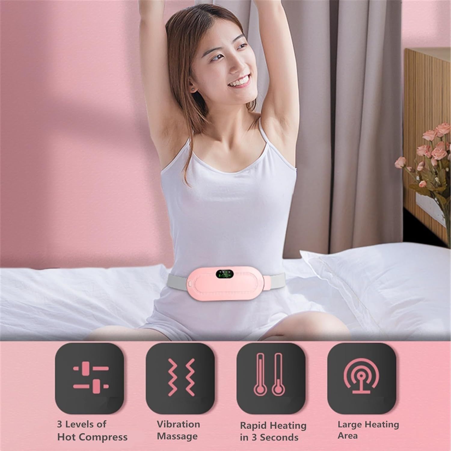 Shop Portable Heating Pad Cordless Electric Digital Display Waist Belt  Abdominal Massage Device with 3 Heat Levels and 4 Massage Modes for Back or  Belly Pain Relief Gift for Women (Pink) Online