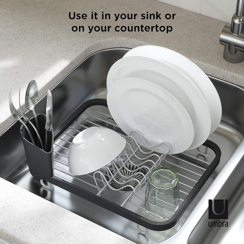 Buy Umbra Sinkin Dish Drying Rack Dish Drainer Kitchen Sink Caddy with Removable Cutlery Holder Fits In Sink or on Countertop Black Nickel Online Danube Home UAE