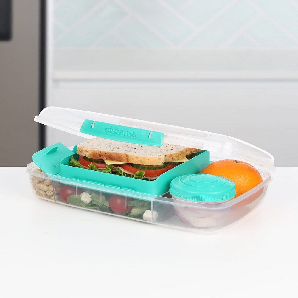 Sistema Bento  Lunch Box with Compartments 1.76L  Teal : Keep Food Fresh & Organized with BPA Free & Leakproof