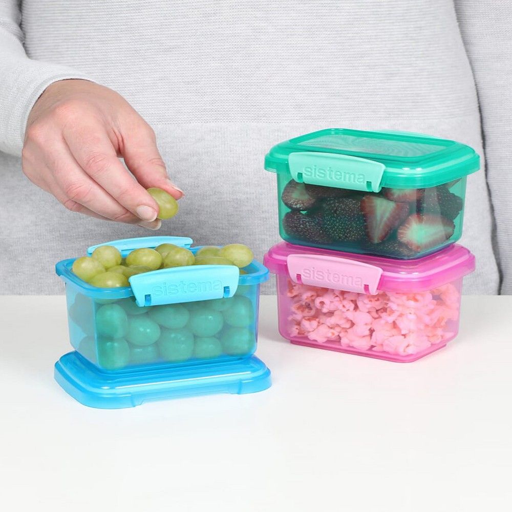 Sistema Rectangular Lunch Coloured Boxes  3 Pack : 400ml, Portion Control Containers   BPA Free & Portable