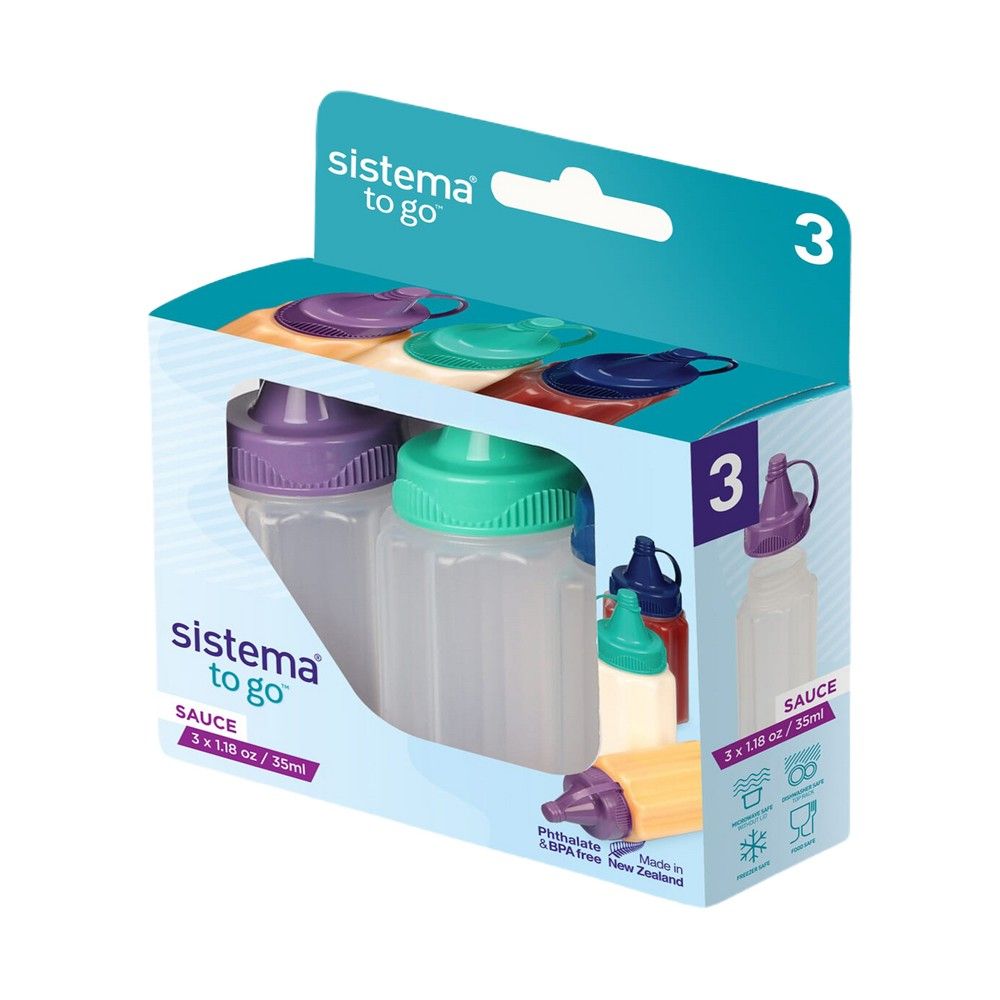 Sistema Sauce To Go Containers Set Of 3, Pink, Green &amp; Blue H3.98 X W1.38 X D 3.38 Inches, 9414202214751