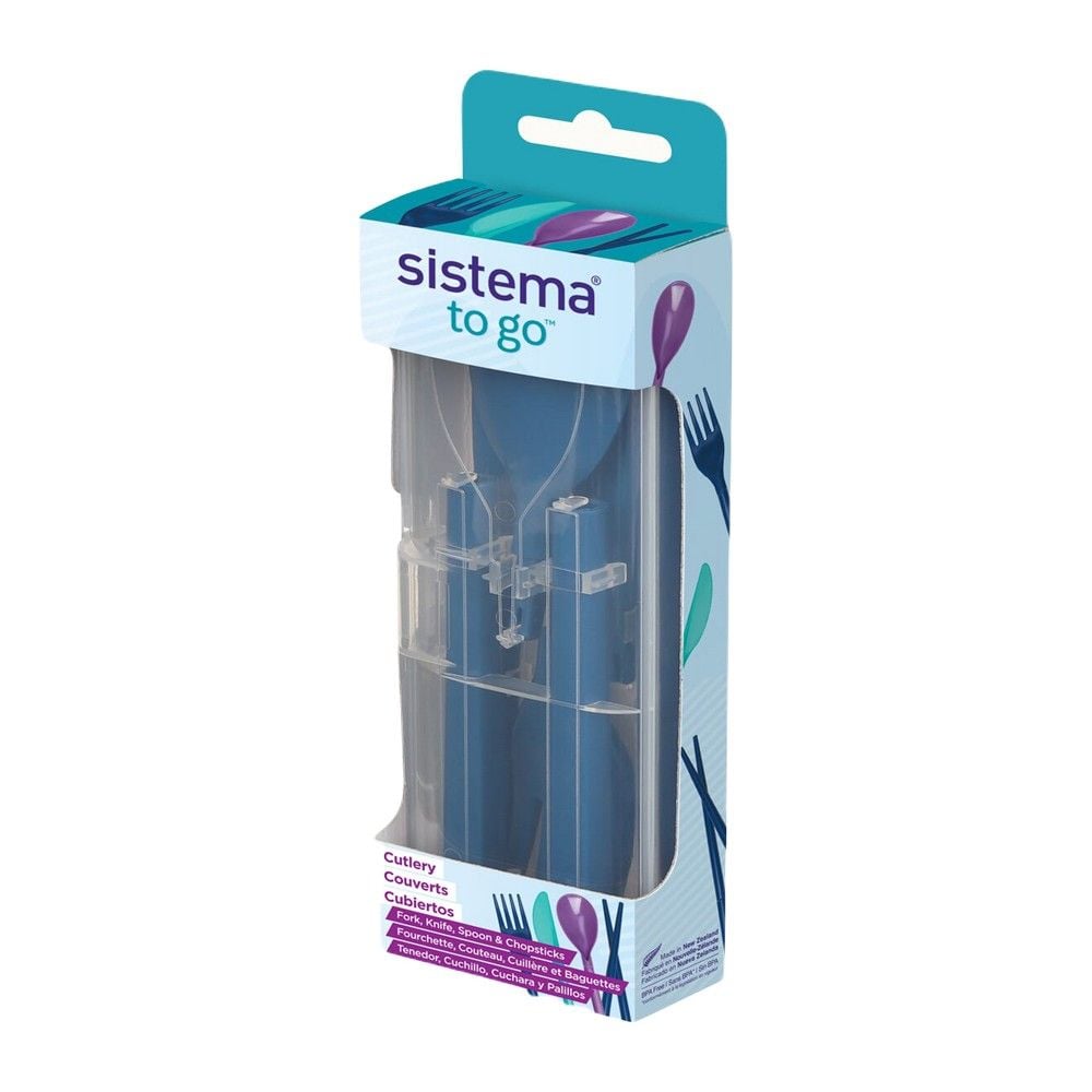Sistema Cutlery To Go :Travel Ready, Lunch Box Essential , BPA Free & On the Go, Blue
