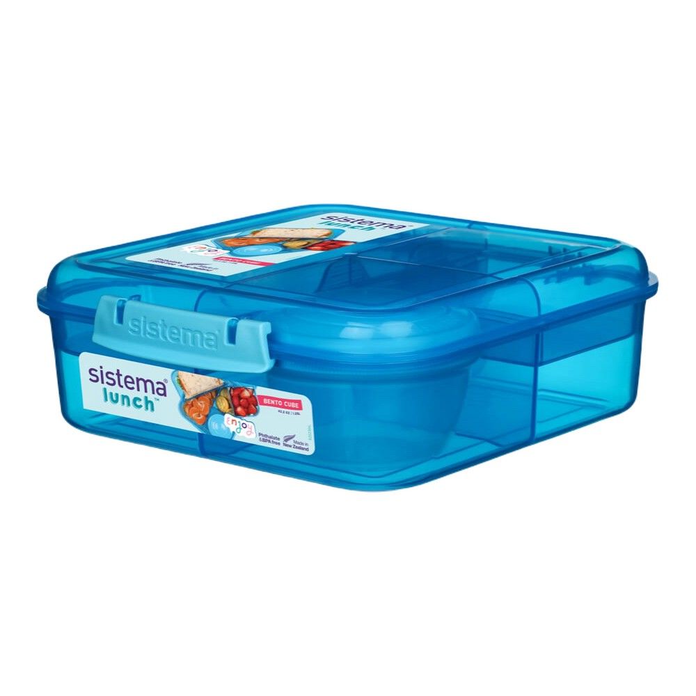 Sistema Bento Cube Lunch Box with Compartments 1.25L  Blue : Keep Food Fresh & Organized with BPA Free & Leakproof