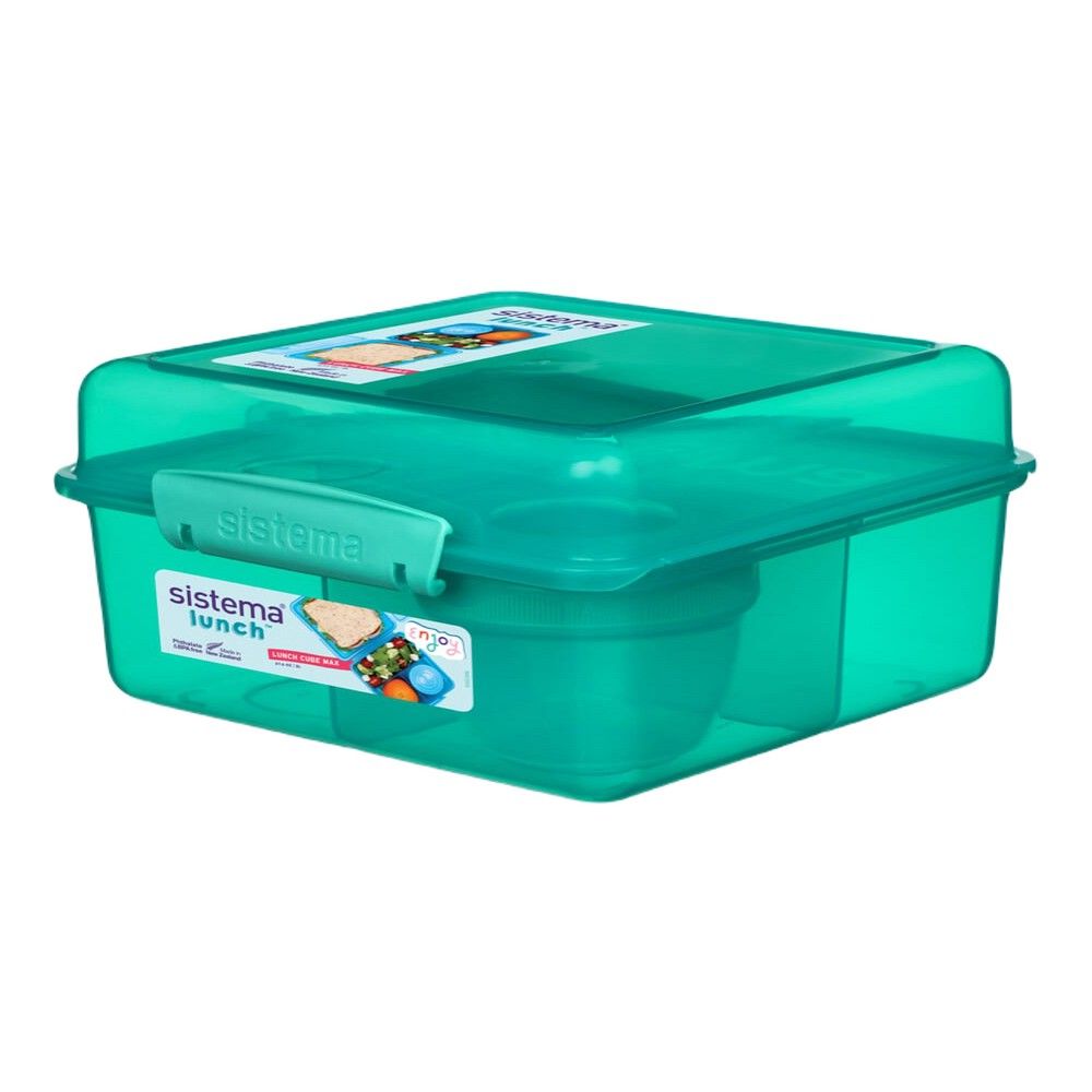 Sistema Lunch Cube Max with Yogurt 2L  Green : Spacious Lunch Kit & Snack Pot   BPA Free & Leakproof   Perfect for Portions & Snacks.
