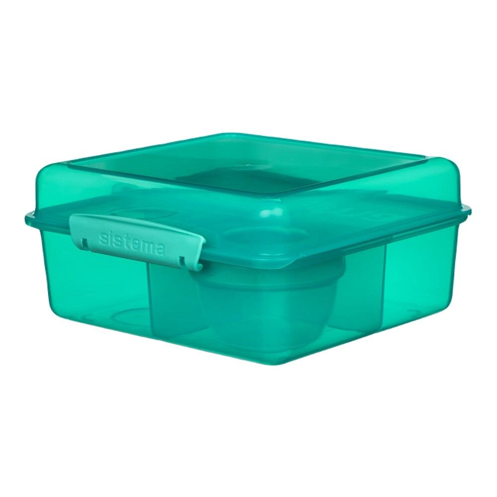 Sistema Lunch Cube Max with Yogurt 2L  Green : Spacious Lunch Kit & Snack Pot   BPA Free & Leakproof   Perfect for Portions & Snacks.