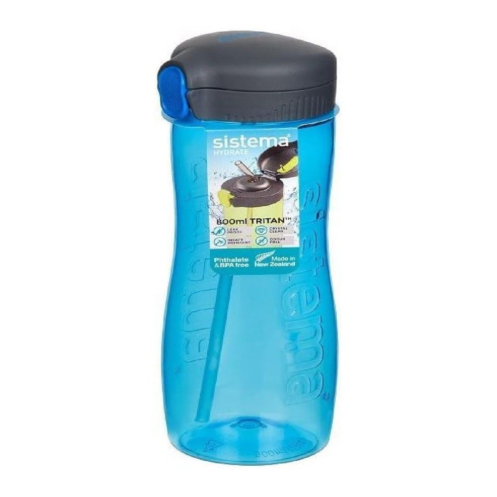زجاجة تريتان من سيستيما 800 مل باللون الأزرق: خفيفة الوزن وصغيرة الحجم مثالية للاستخدام أثناء التنقل، خالية من مادة BPA ومقاومة للتسرب