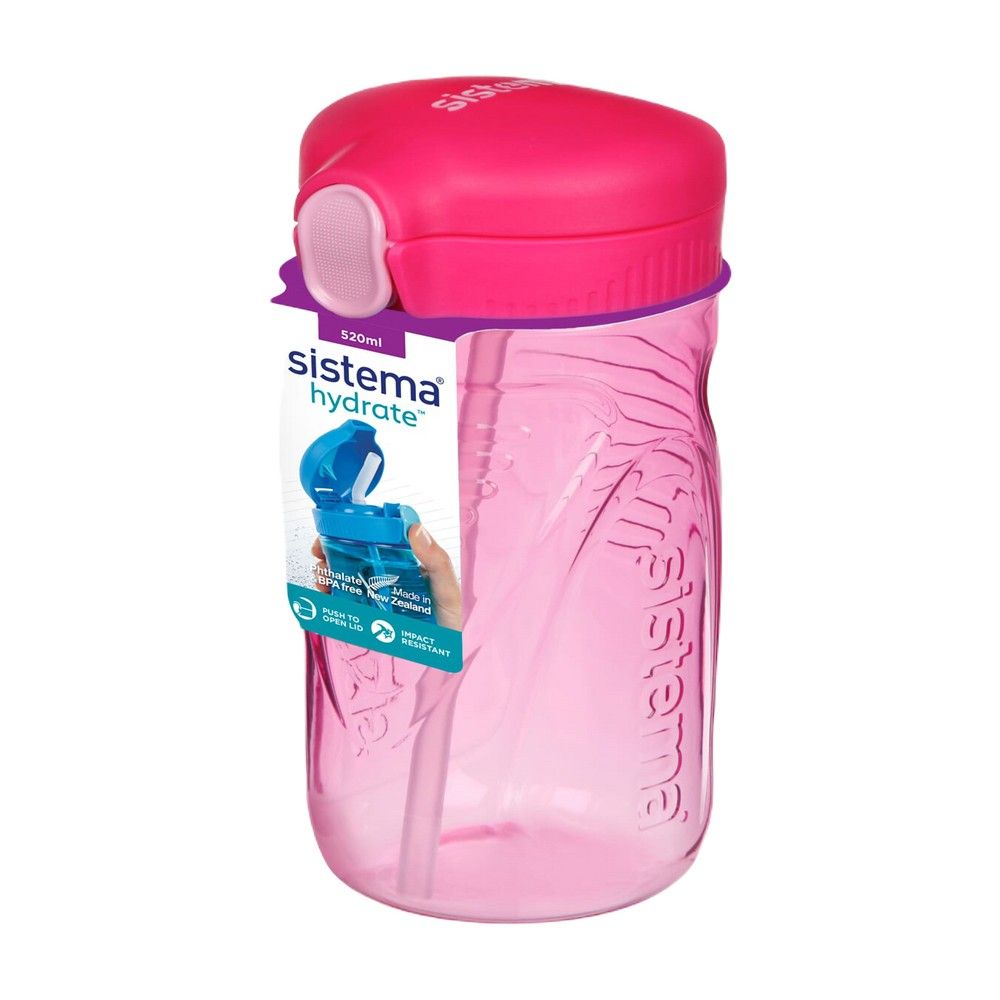 Sistema 520ml Tritan Bottle  Pink : Lightweight & Compact  Ideal for On the Go  BPA Free & Leakproof