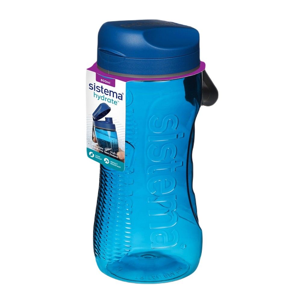 زجاجة سيستيما تريتان النشطة 800 مل باللون الأزرق: مقاومة للتسرب ومتينة ومثالية للاستخدام أثناء التنقل، خالية من مادة BPA وقابلة لإعادة الاستخدام