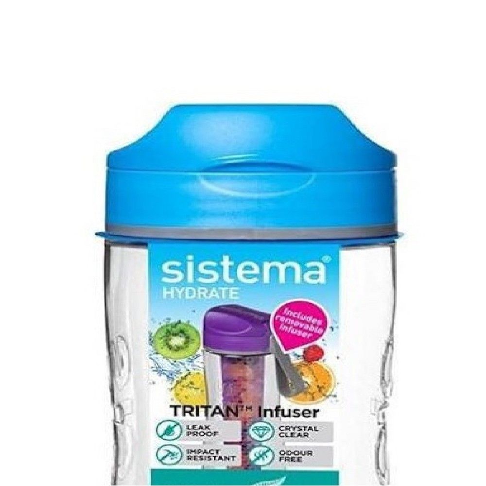 Sistema 800ml Tritan Infuser Bottle, with removable infuser, shatterproof & Scratch Resistant with wide mouth sipper, Dishwasher, Microwave Safe and BPA Free, Blue