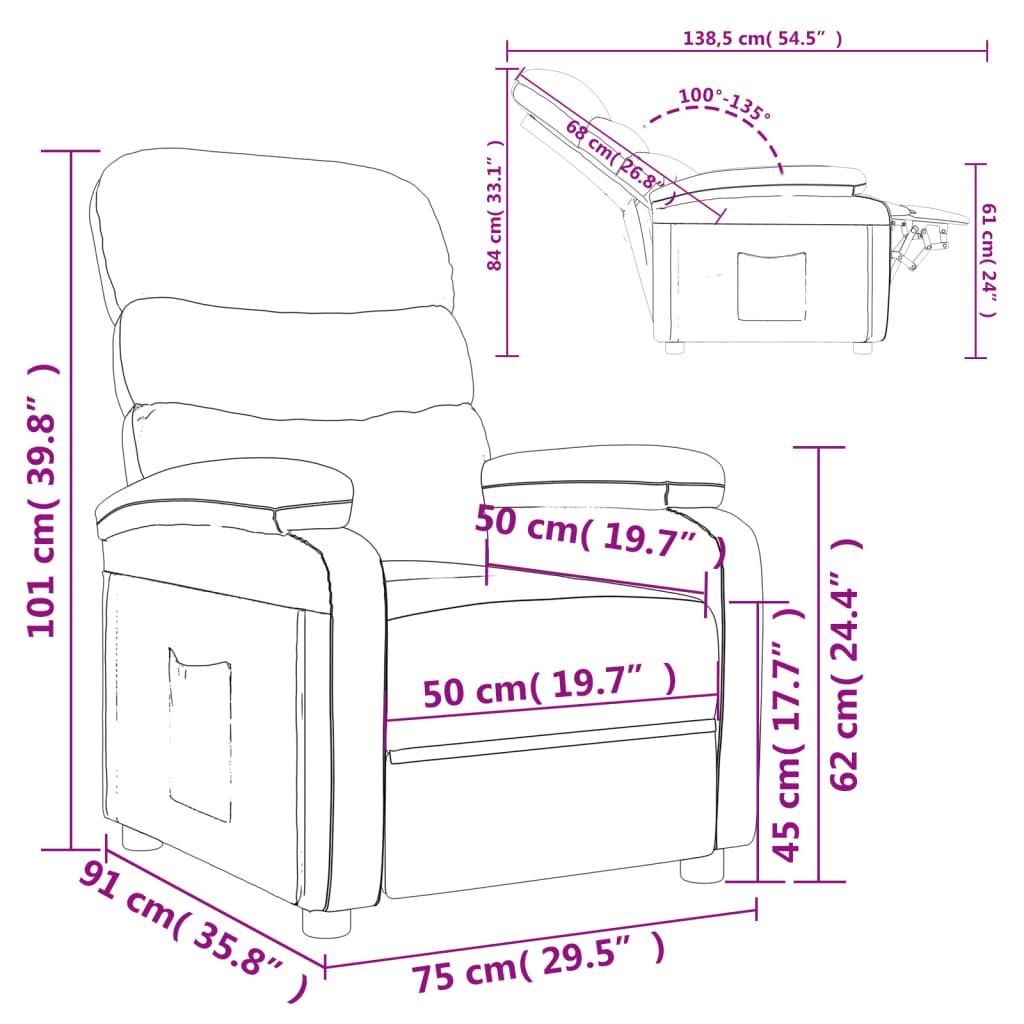 Average size of a recliner chair sale