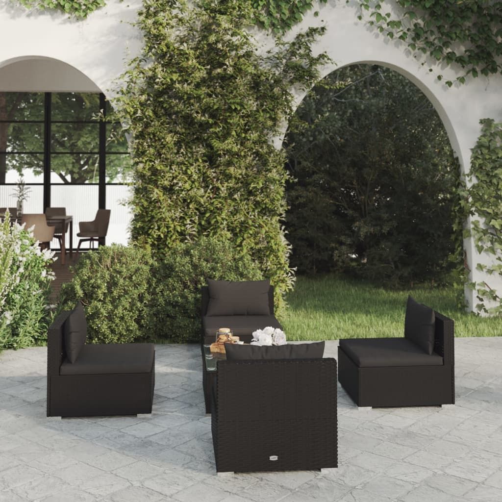 Buy vidaXL 5 Piece Garden Lounge Set with Cushions Poly Rattan Black Online Danube Home UAE