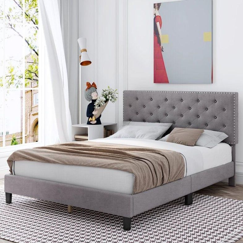 Buy Modern Upholstered Platform Queen Size Bed Online 