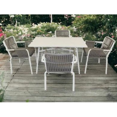 Wooden Twist Classic Aluminum Frame WPC 4 Seater Dining Table Set for Outdoor Furniture