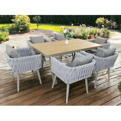Wooden Twist Exceptional Aluminum WPC 6 Seater Dining Table Set for Outdoor Furniture