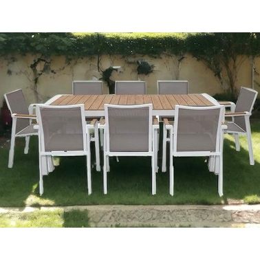 Wooden Twist WPC Alloy Aluminum 8 Seater Dining Table Set for Outdoor Furniture Premium Patio Dining and Elegant Garden Seating