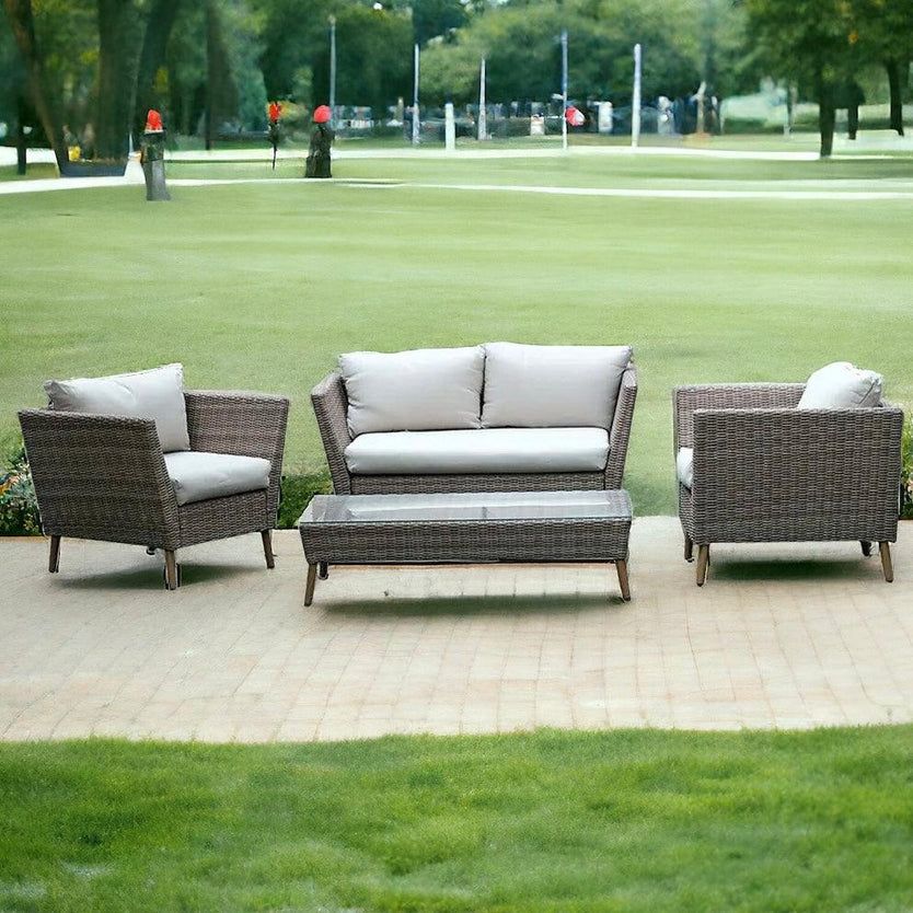 Buy Wooden Twist Bulwark Outdoor Garden Rattan 4 Seater Sofa Set with