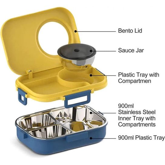 Stainless Steel Yellow Tiffin Box Lunch Box Kids Adults