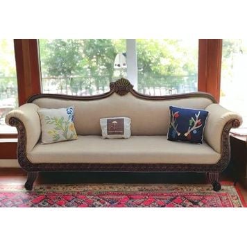 Traditional Wooden 3 Seater Couch for Home & Office Chaise Lounge Settee (Teak Wood)