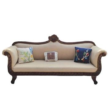 Traditional Wooden 3 Seater Couch for Home & Office Chaise Lounge Settee (Teak Wood)