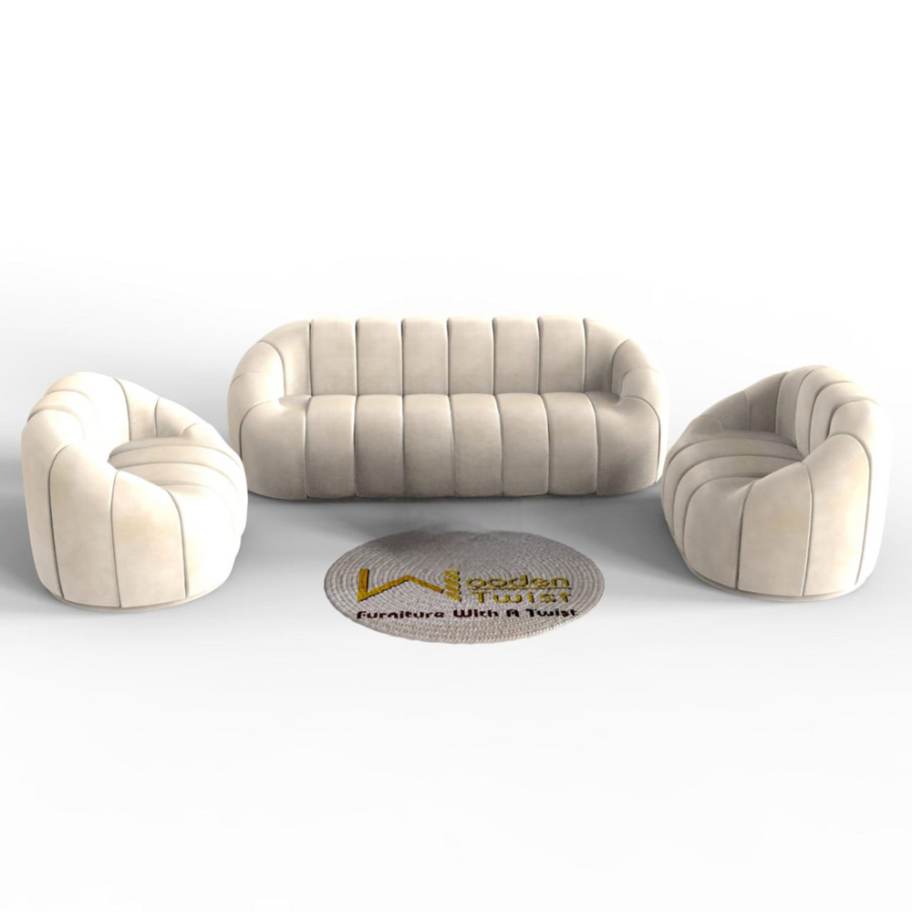 Collin Modern Oval Shape Sofa Set 3+1+1 with 4 Cushions