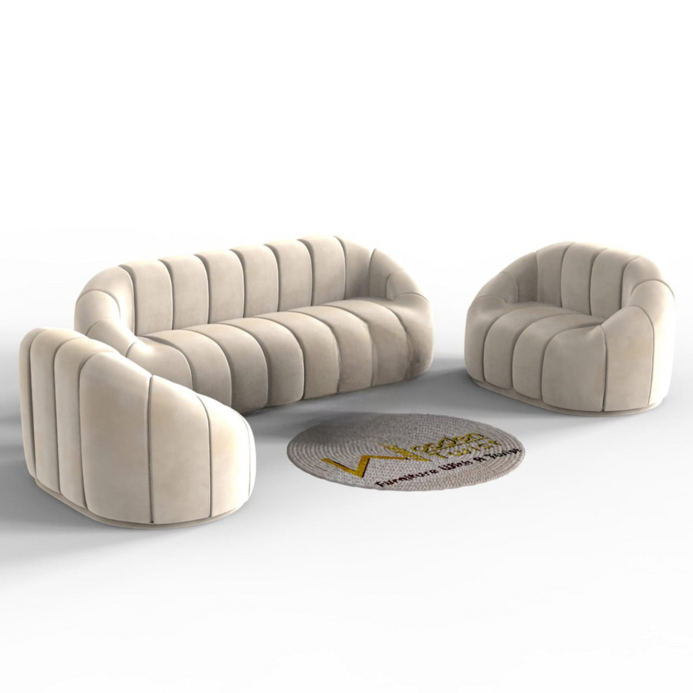 Collin Modern Oval Shape Sofa Set 3+1+1 with 4 Cushions