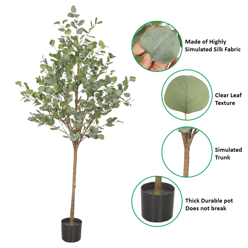 YATAI DECOR Artificial Eucalyptus Tree, 180cm Tall Realistic Faux Eucalyptus Plant with Flexible Stems, Green Leaves & Pot, No Watering, Fade-Proof Fake Tree, Maintenance-Free Fake Plants for Decor