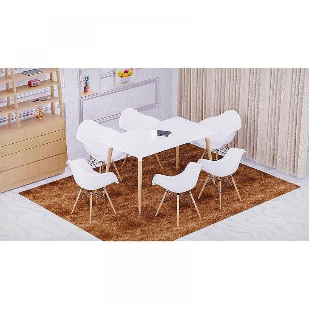 Dining Table with Chair Sets, Simple Modern Design Tables &amp; Chairs for Home Office Bistro Balcony Lawn Breakfast, (Arm Chair White, Dining Set 6 Seater)